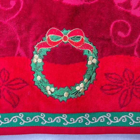NOS Christmas Wreath Jacquard Bath Towels Set Of 2 Red Holiday Franco Mfg Turkey - Picture 5 of 13